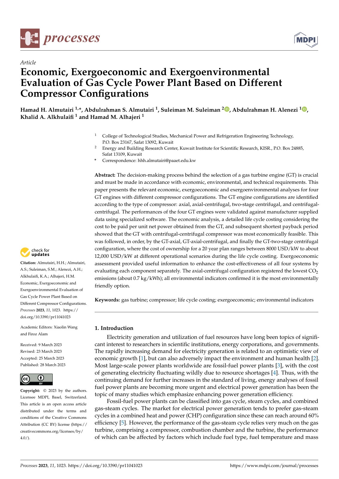 First page of Economic Exergoeconomic and Exergoenviro