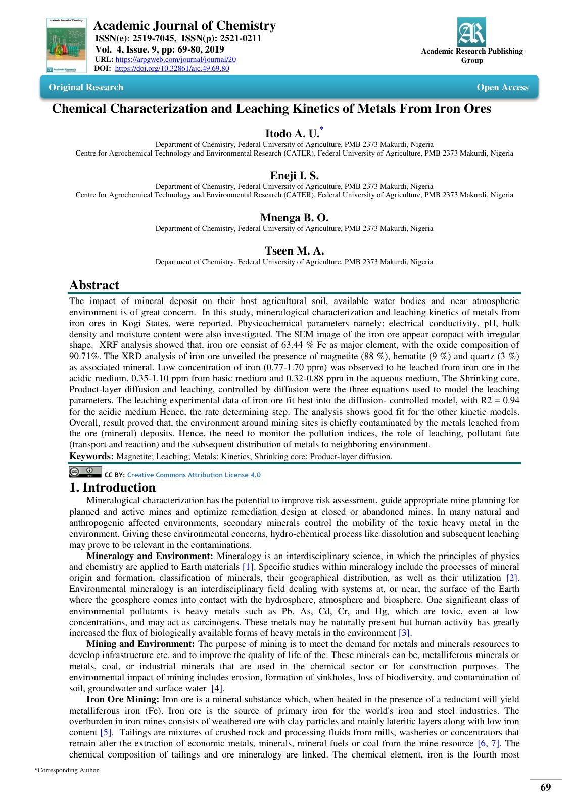 First page of Chemical Characterization and Leaching K