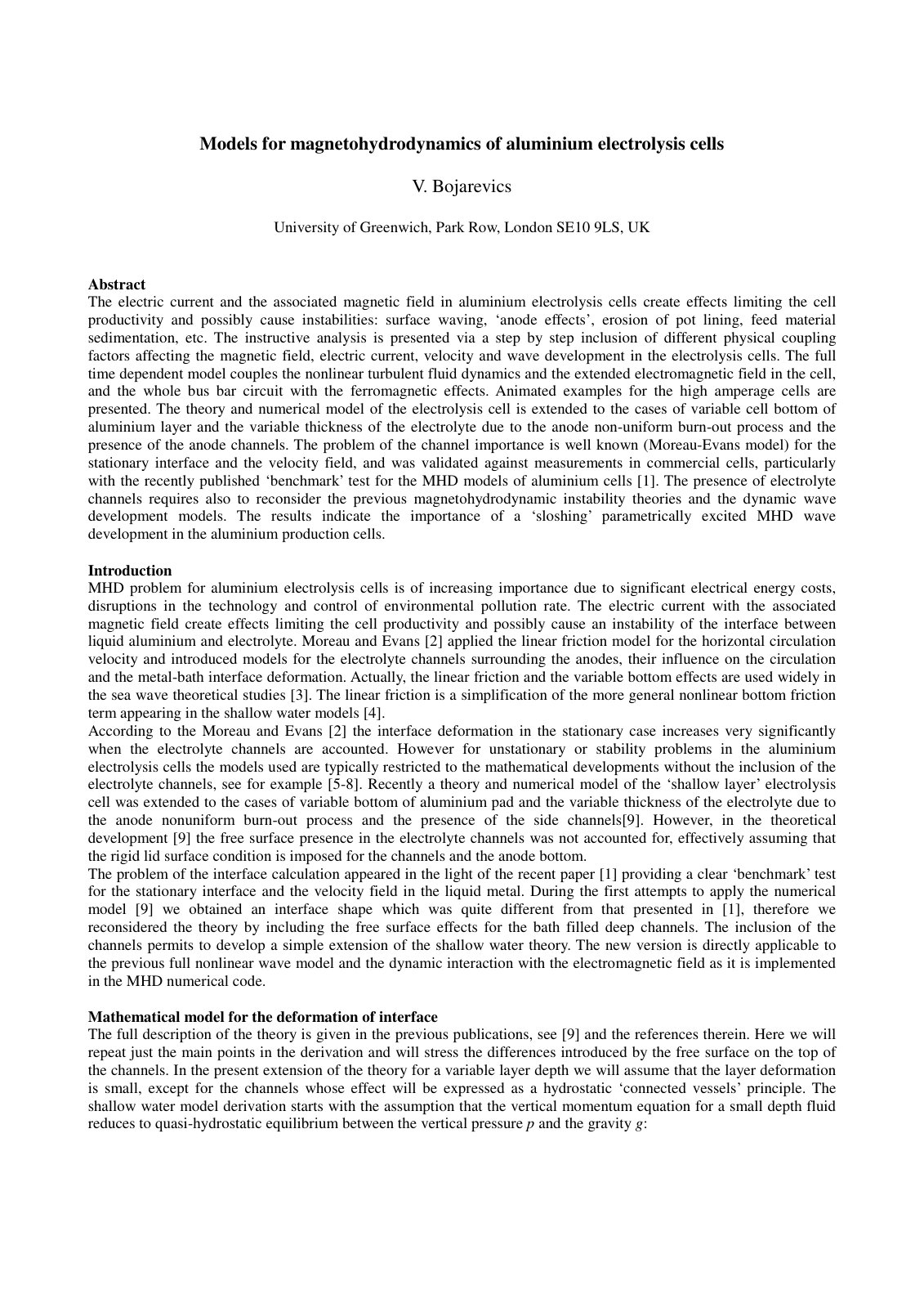 First page of Models for magnetohydrodynamics of alumi