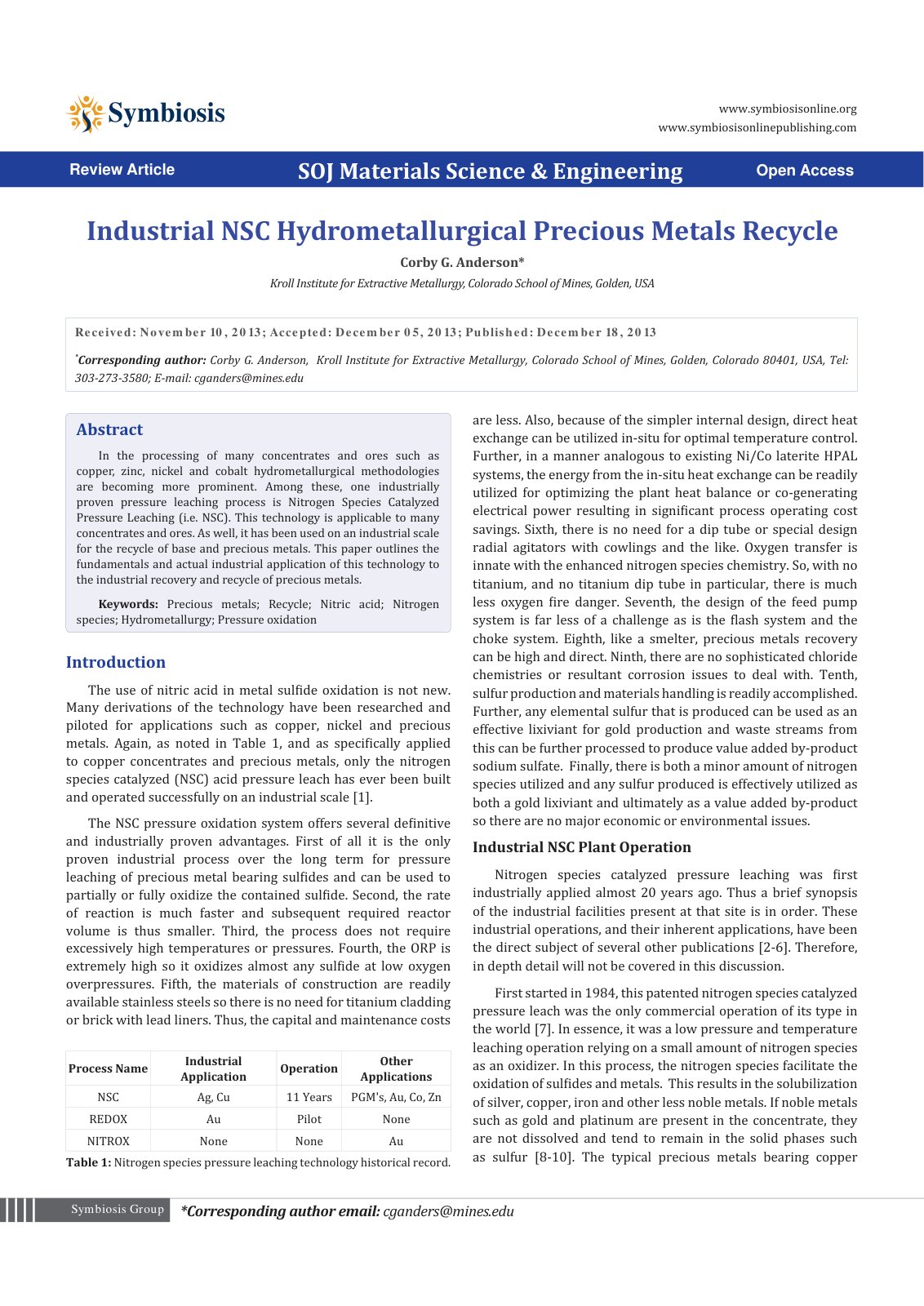 First page of Industrial NSC Hydrometallurgical Precio