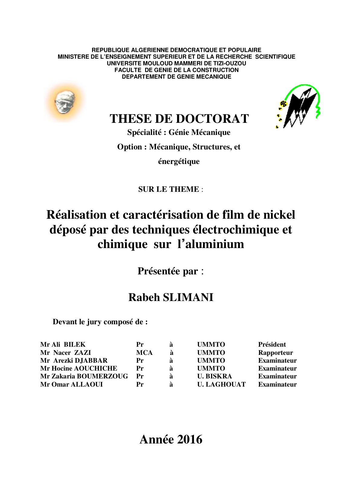 First page of These slimani rabeh