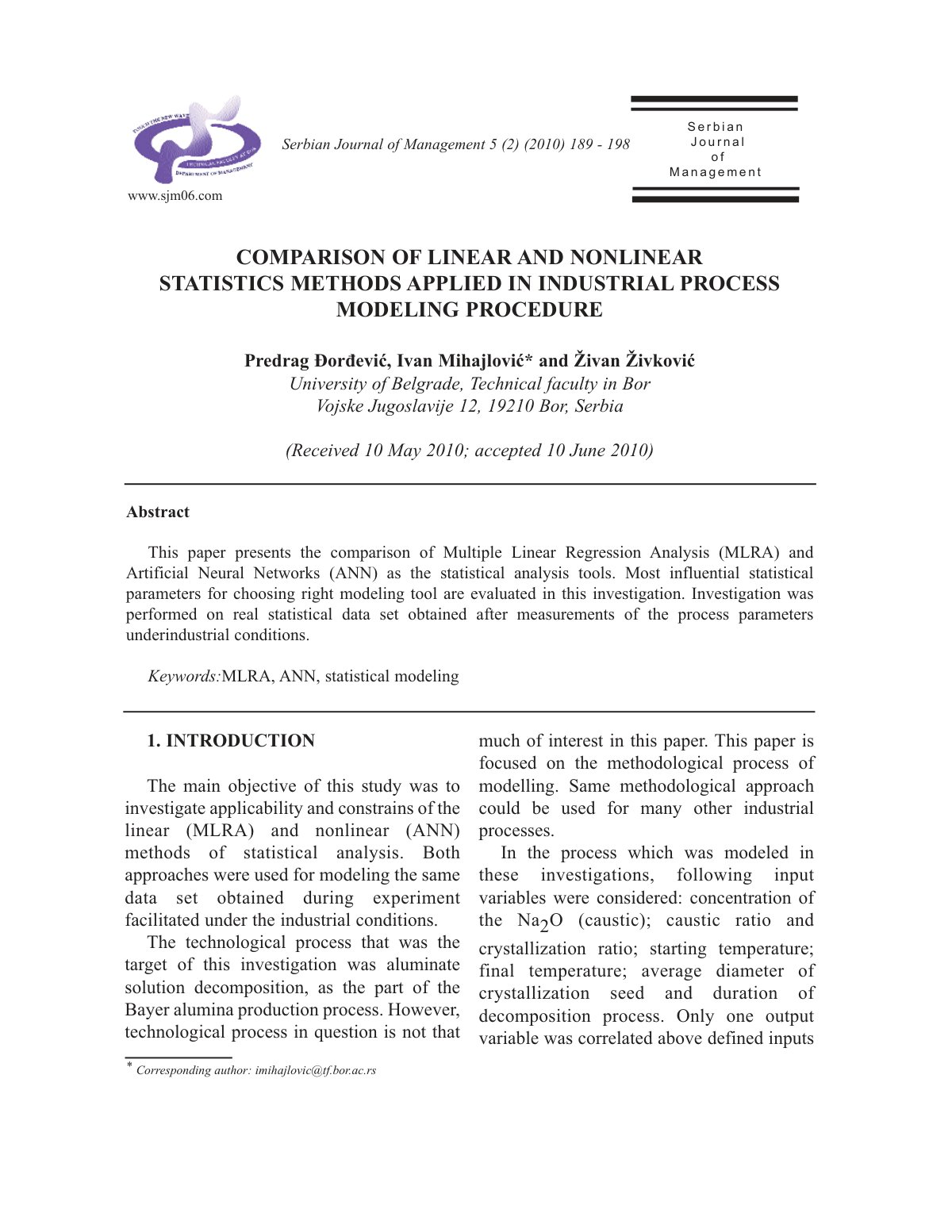 First page of Comparison of linear and nonlinear stati