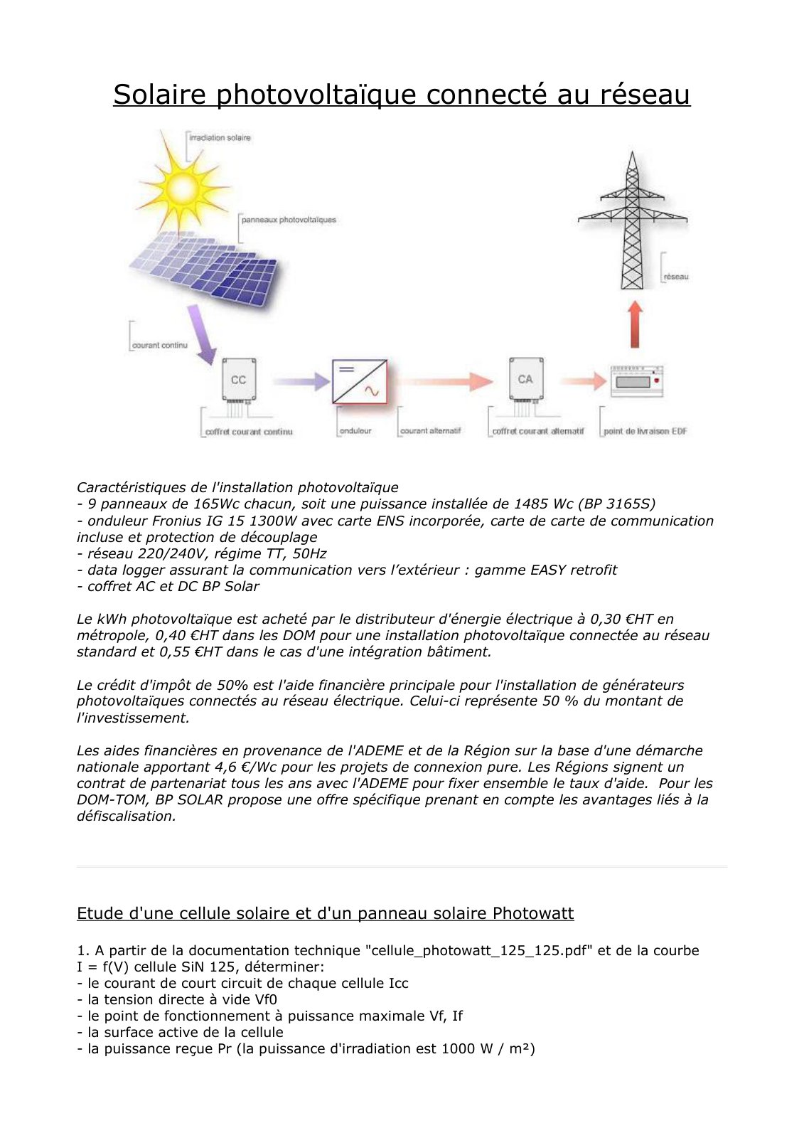 First page of Solaire photovoltaïque connecté au réseau