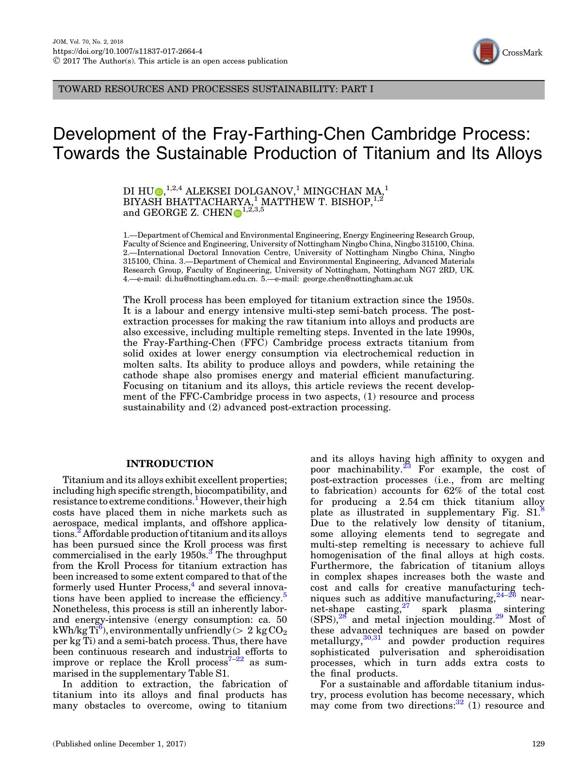 First page of Development of the Fray Farthing Chen Ca