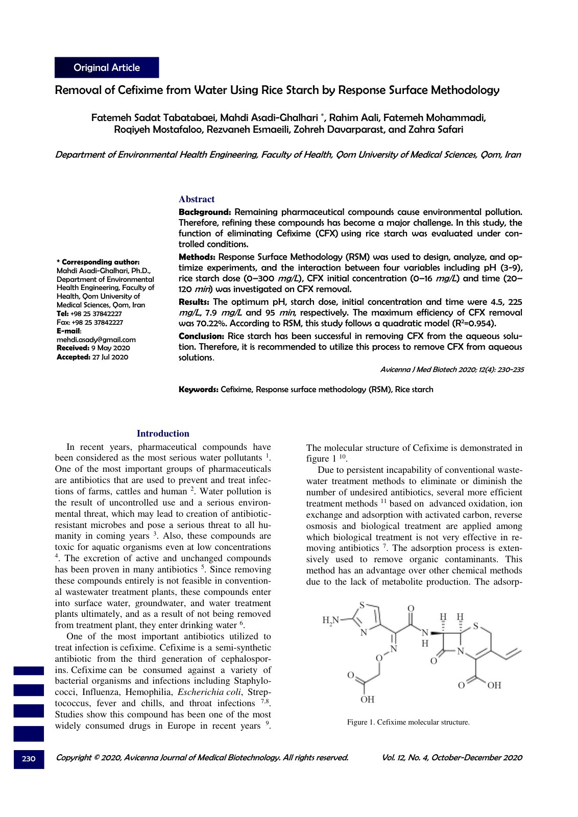 First page of Removal of Cefixime from Water Using Ric