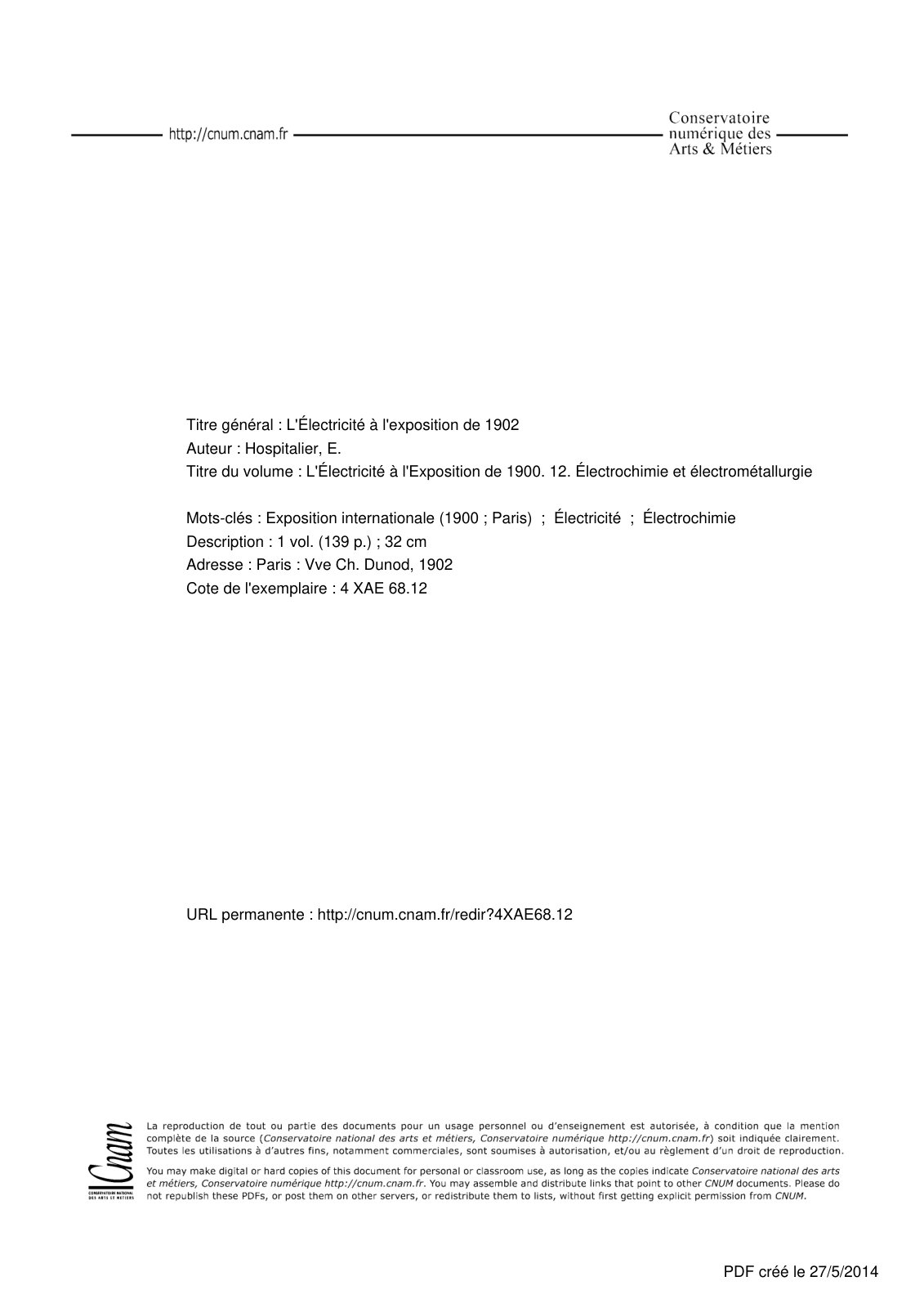 First page of cnum 12 electrochimie
