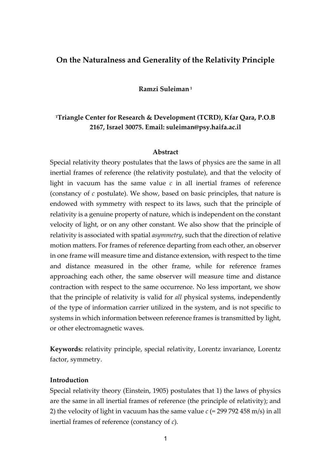 First page of On the Naturalness and Generality of the (1)