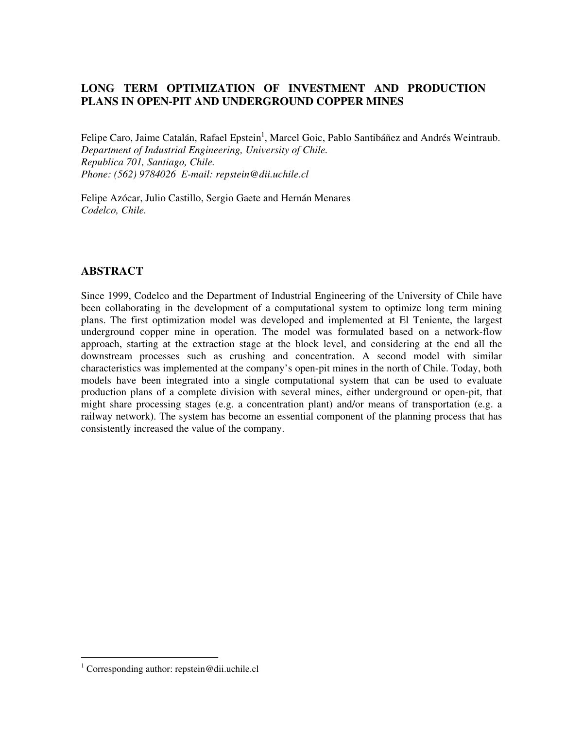 First page of Long Term Optimization of Investment and