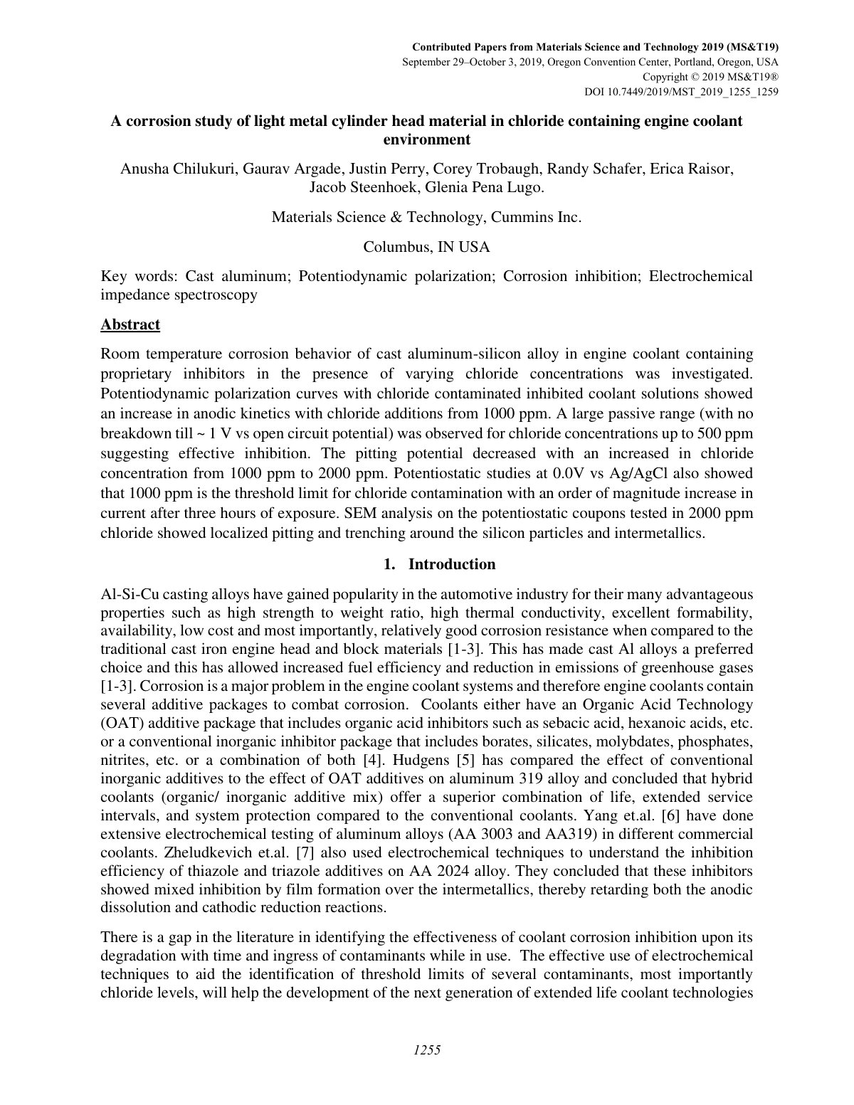 First page of A corrosion study of light metal cylinder head material in chloride containing engine coolant environment