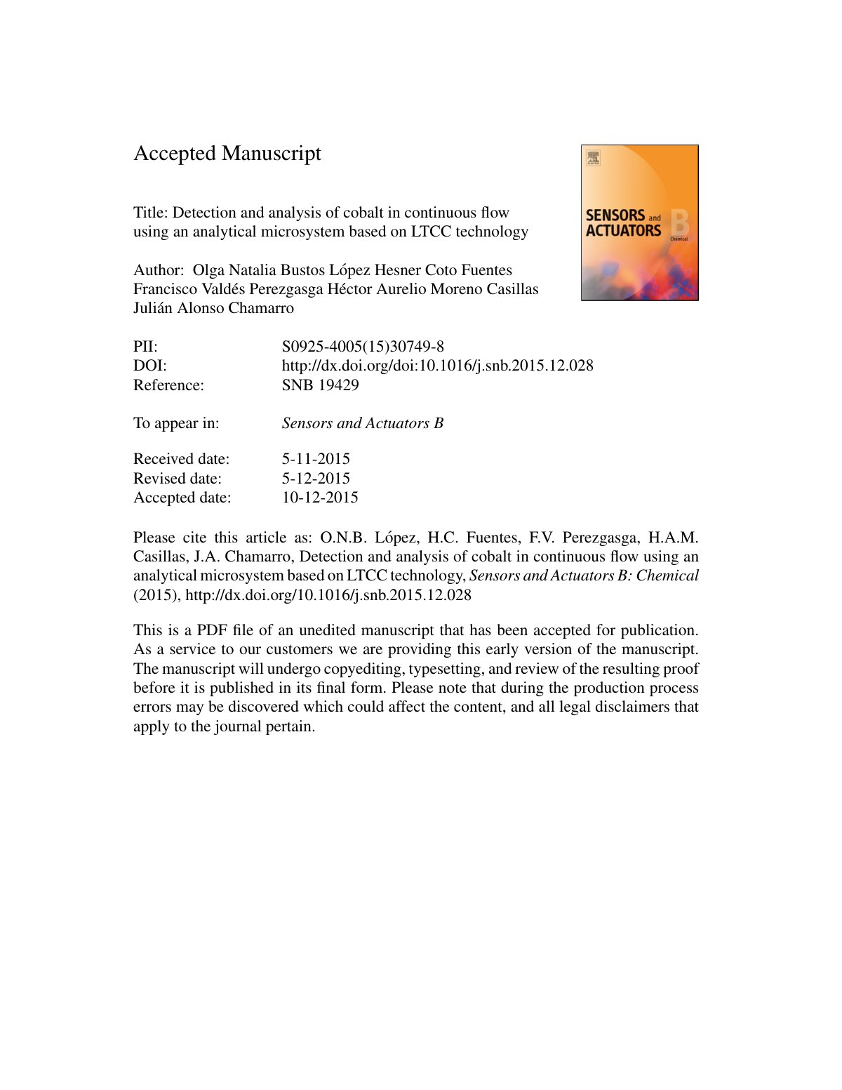 First page of Detection and analysis of cobalt in continuous flow using an analytical microsystem based on LTCC technology