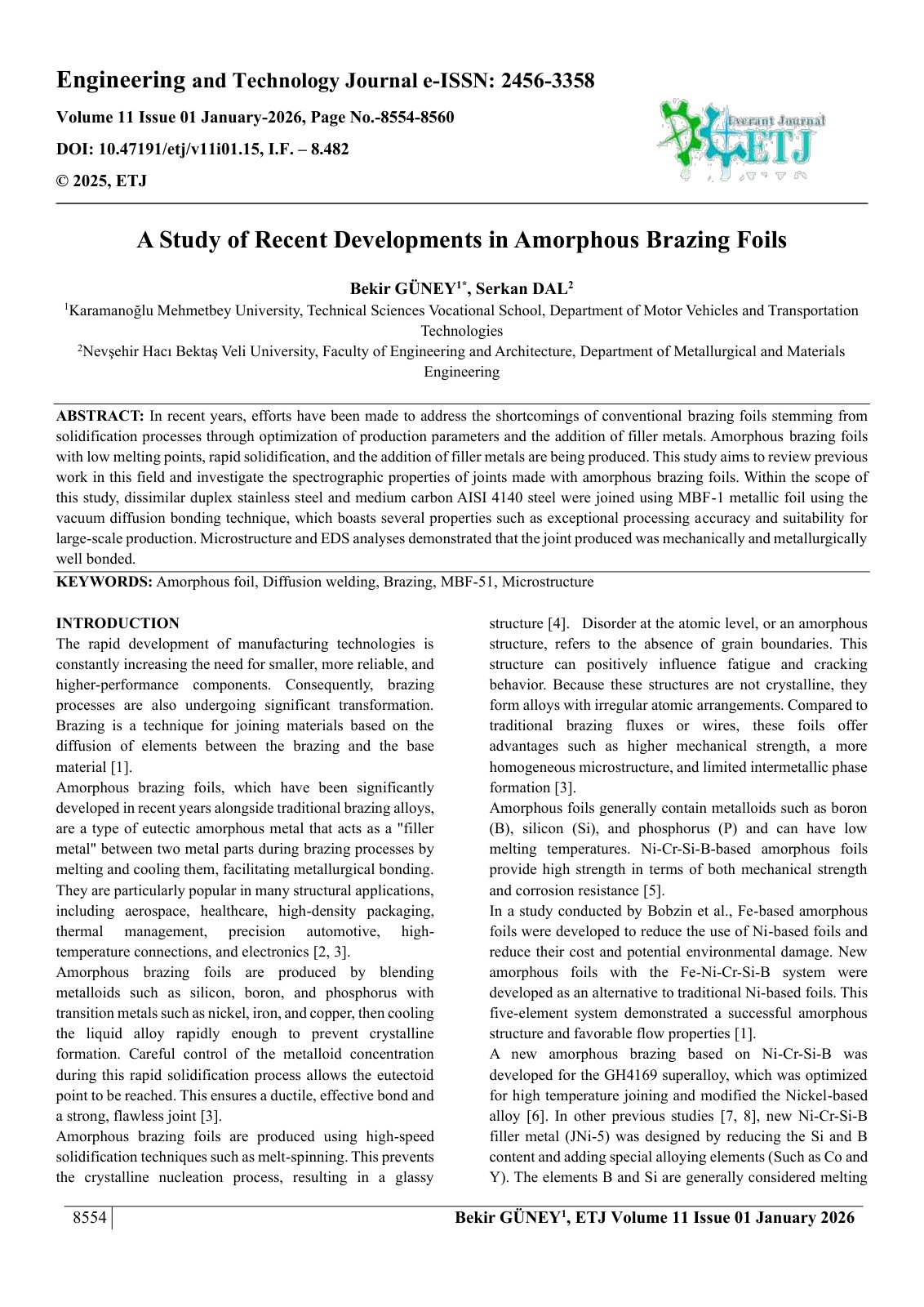 First page of A Study of Recent Developments in Amorphous Brazing Foils  