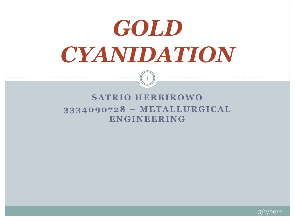First page of 92167744 Gold Cyanidation Presentation
