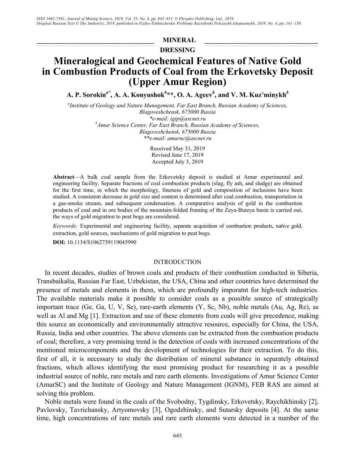 First page of Mineralogical and Geochemical Features o