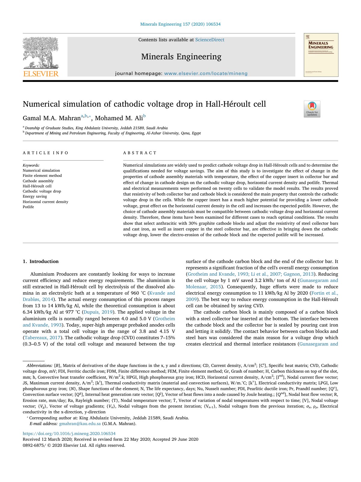 First page of Numerical simulation of cathodic voltage