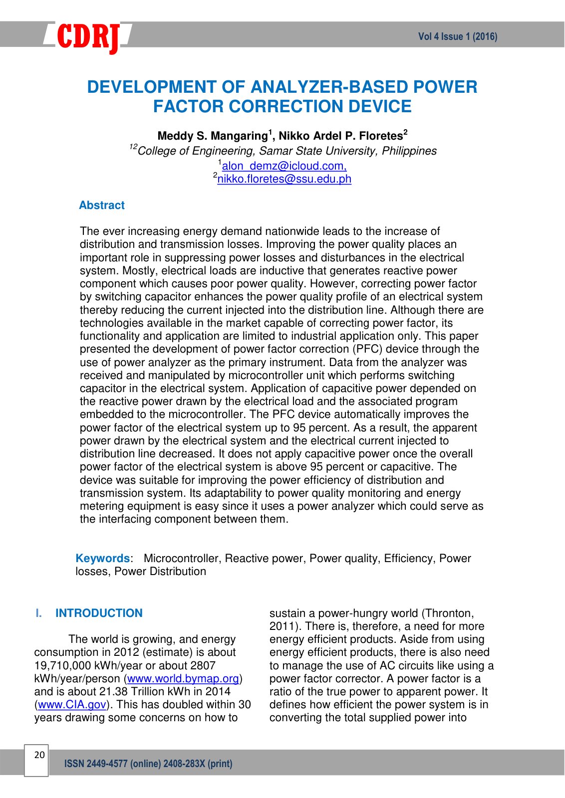 First page of Development of Analyzer Based Power Fact