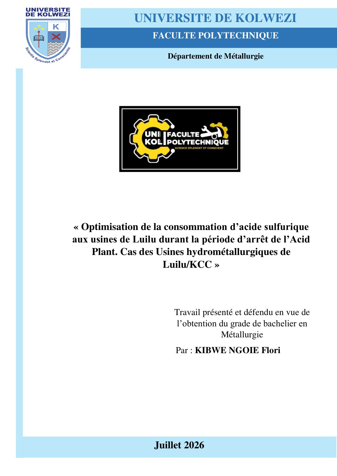 First page of KIBWE NGOIE FLORI Mémoire