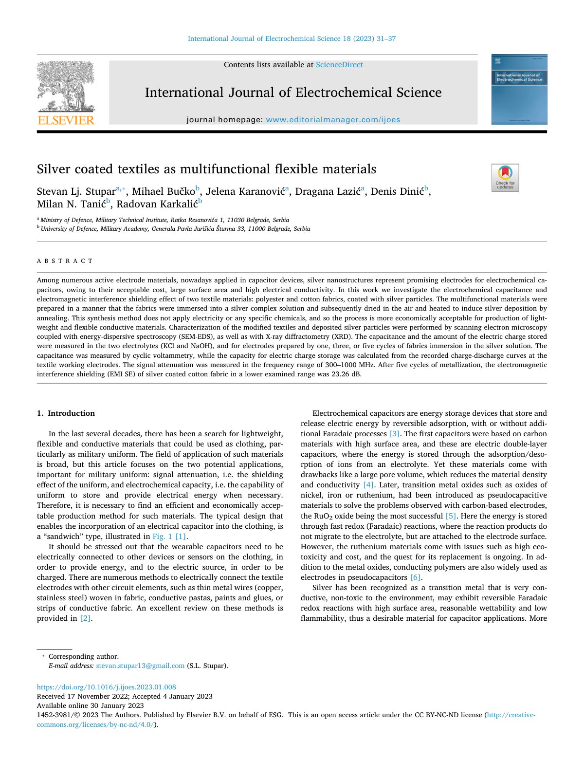 First page of International Journal of Electrochemical
