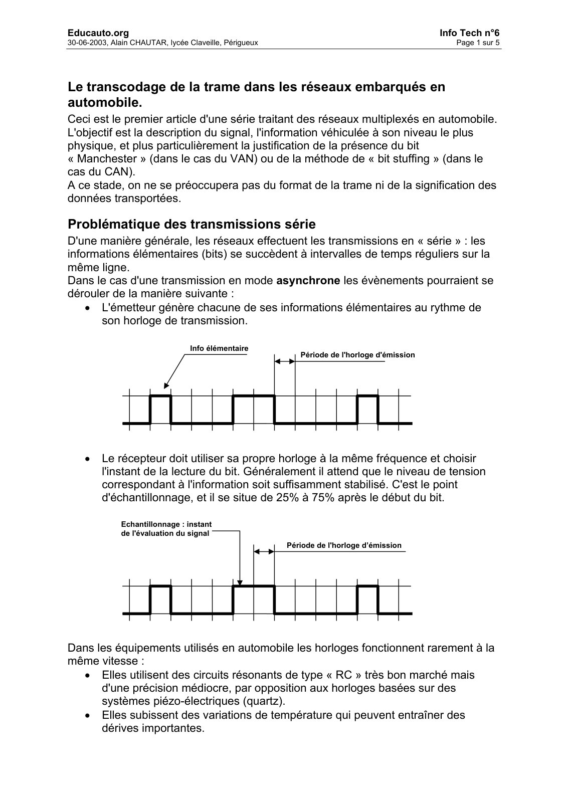 First page of Le transcodage de la trame dans les réseaux embarqués en automobile