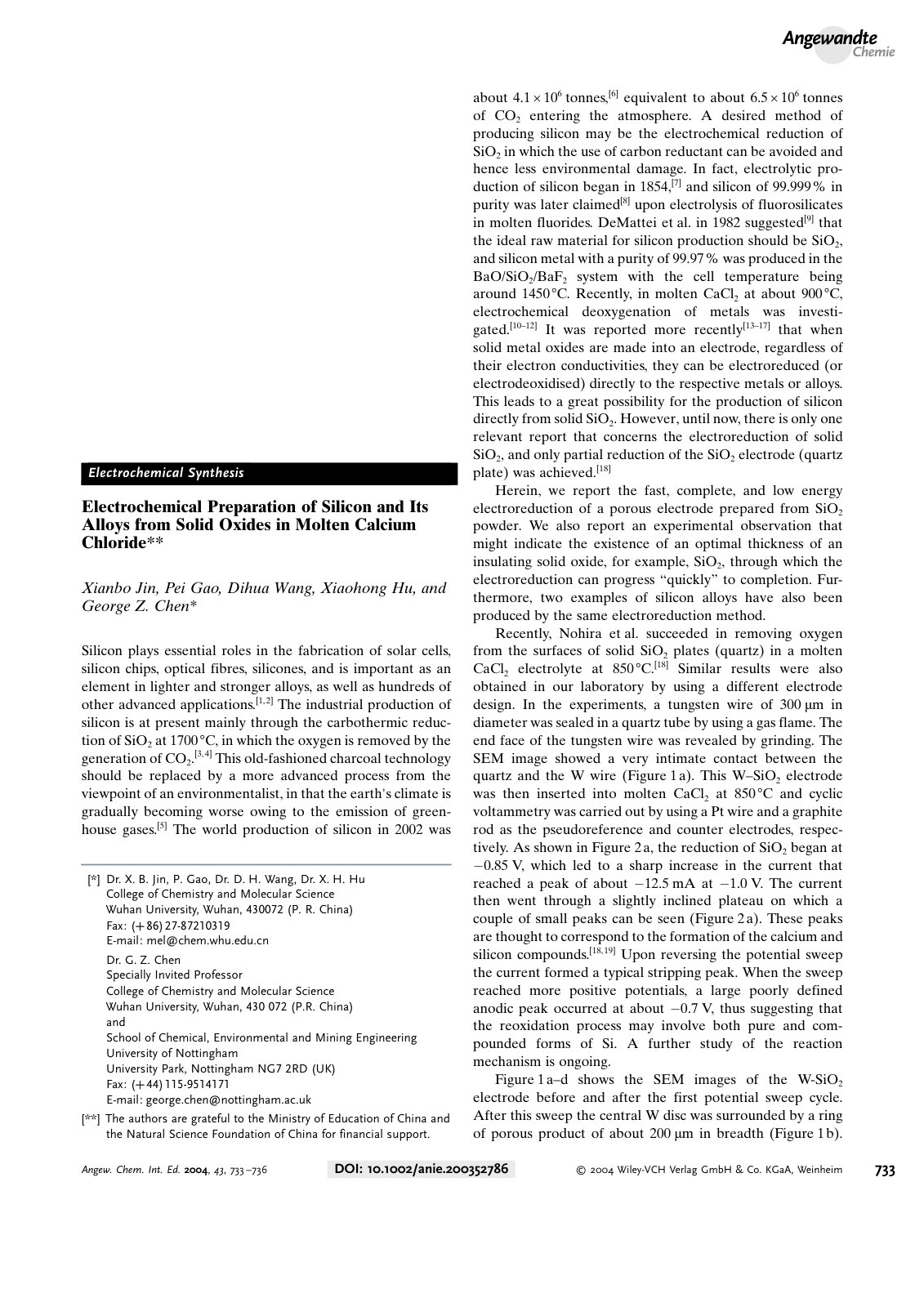 First page of Electrochemical Preparation of Silicon a