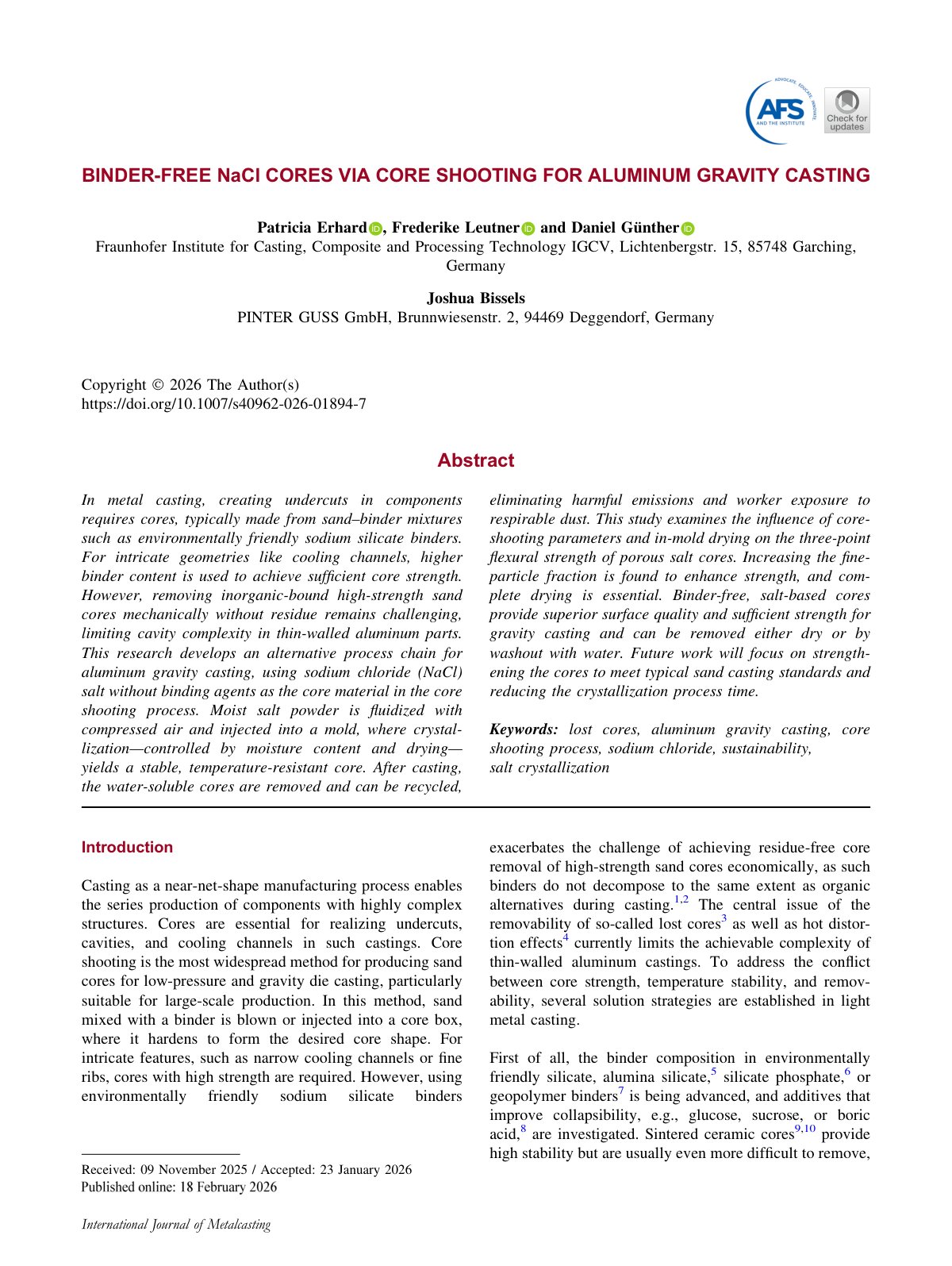 First page of 2026 Erhard Binder Free NaCl Cores