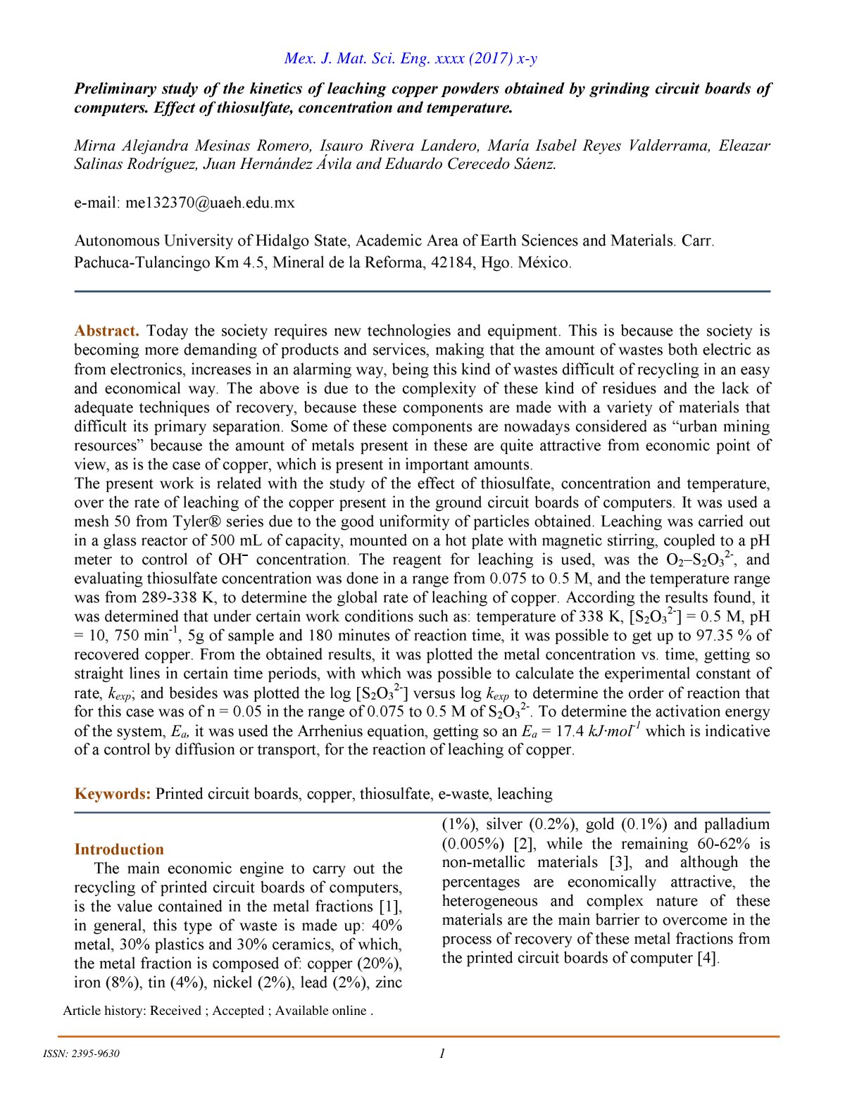 First page of Effect of thiosulfate concentration and