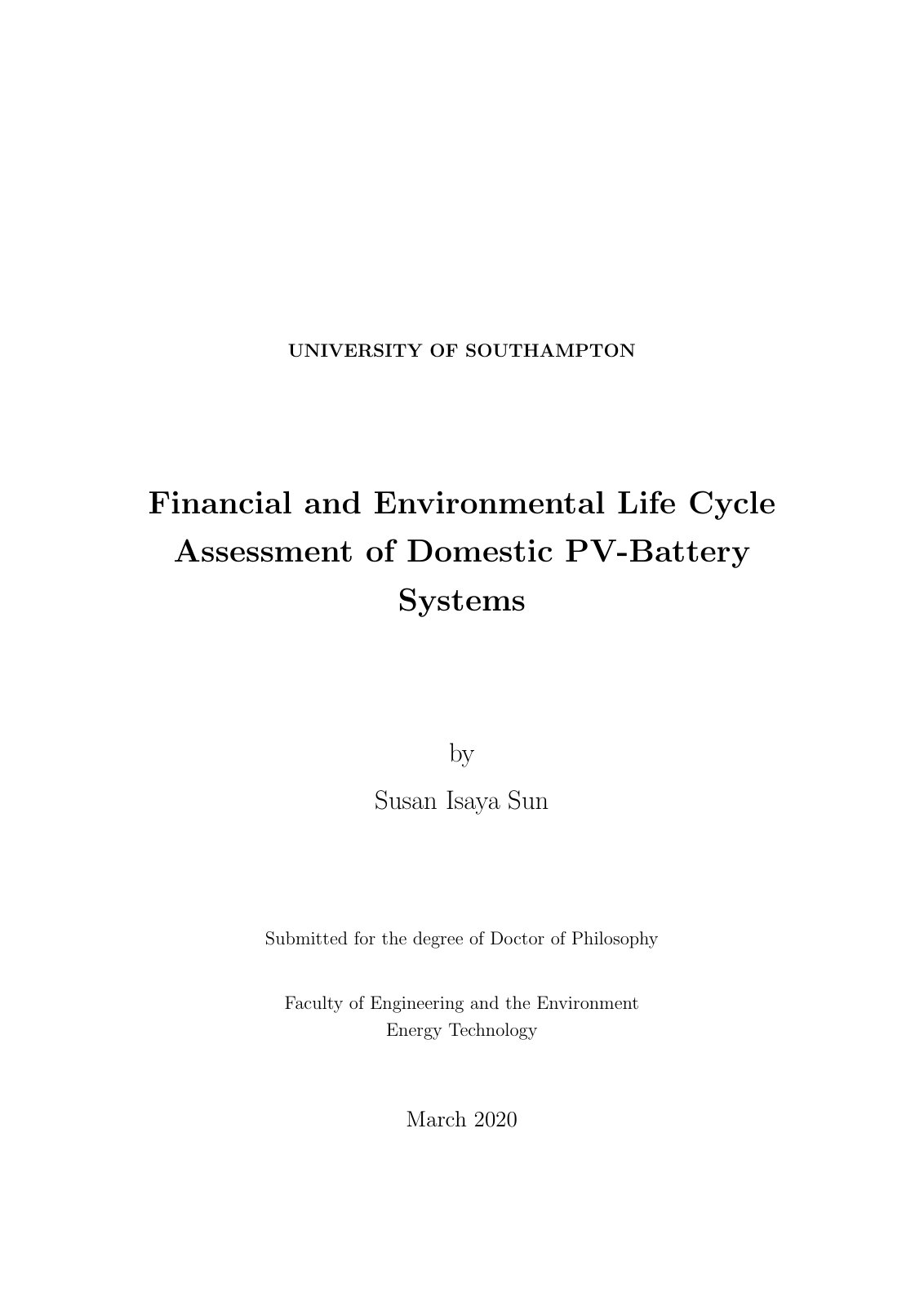 First page of Financial and Environmental Life Cycle Assessment of Domestic PV-Battery Systems
