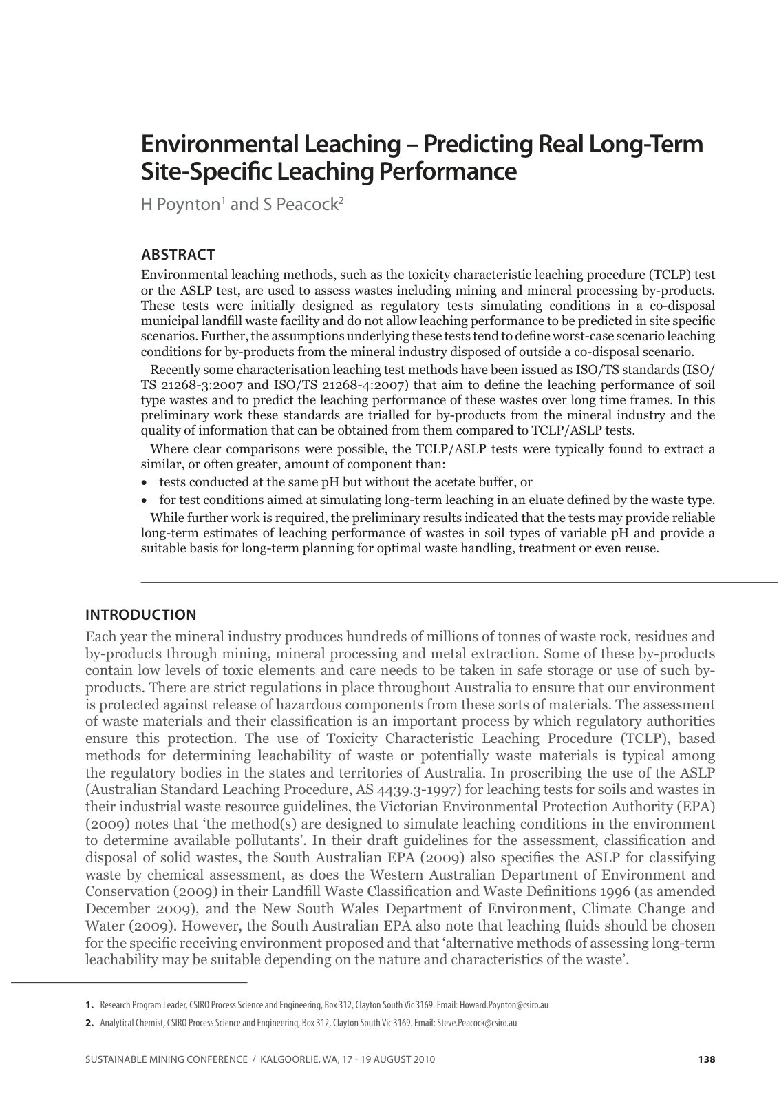 First page of Environmental Leaching – Predicting Real Long-Term  Site-Specifi c Leaching Performance