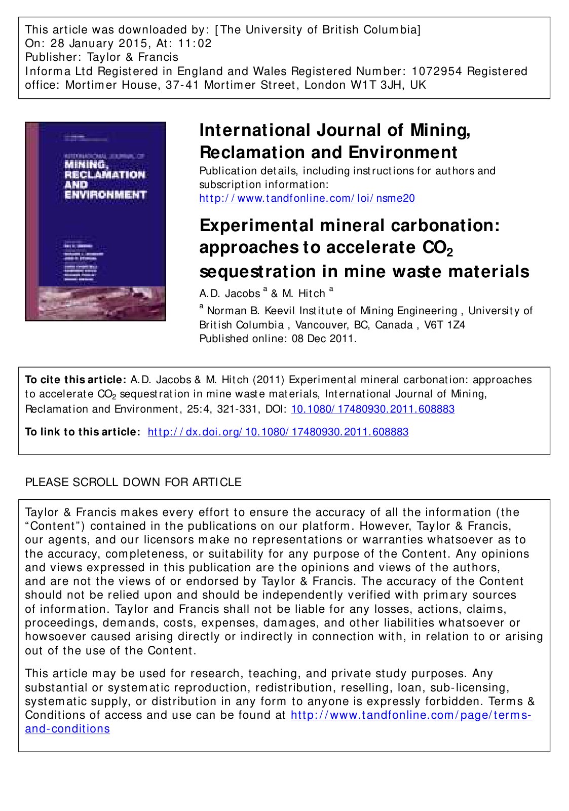 First page of Experimental mineral carbonation approac
