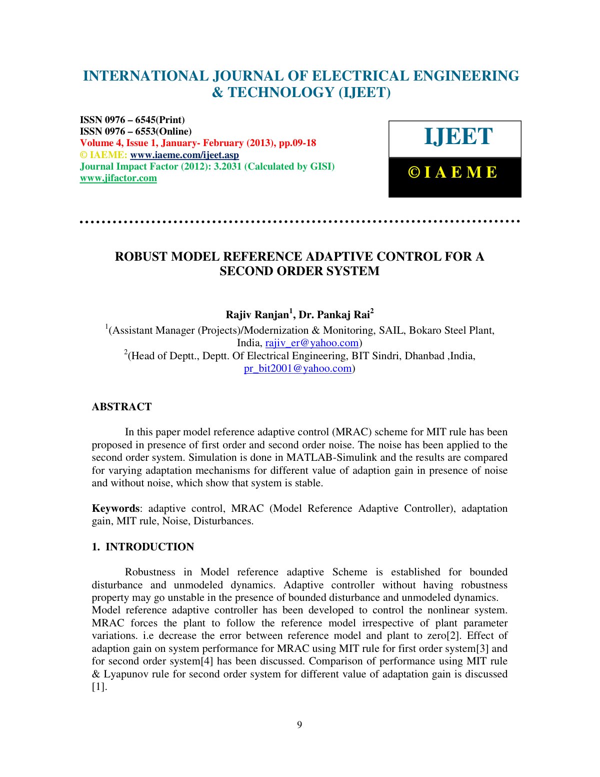 First page of International Journal of Electrical Engi