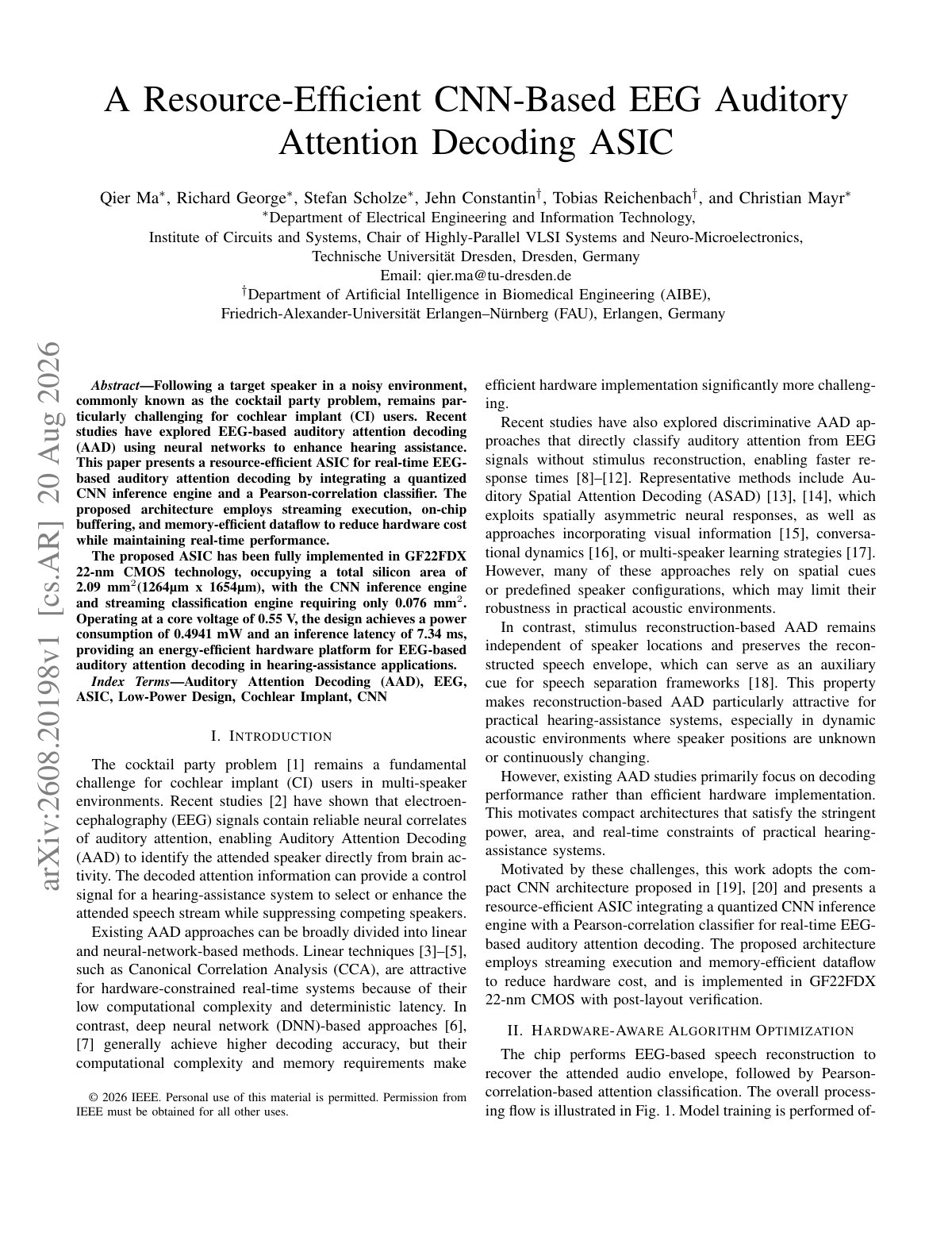 First page of A Resource-Efficient CNN-Based EEG Auditory Attention Decoding ASIC