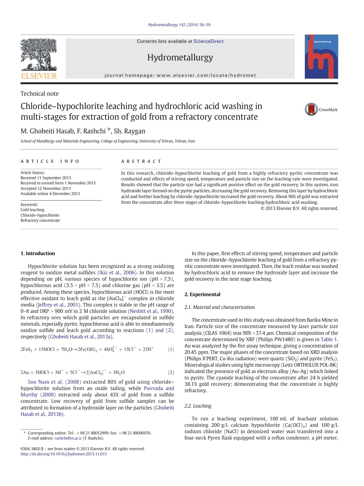 First page of Chloride hypochlorite leaching and hydro