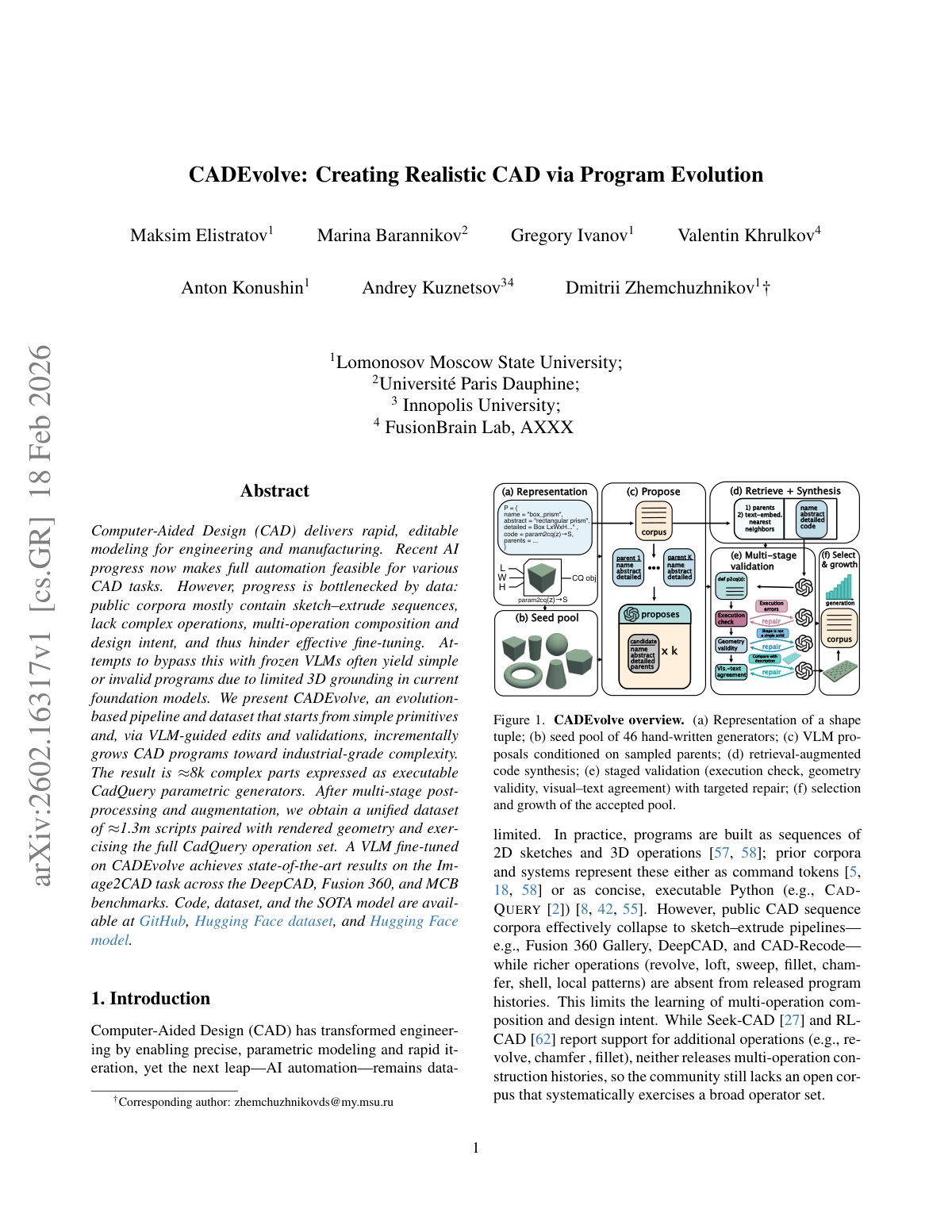 First page of CADEvolve: Creating Realistic CAD via Program Evolution