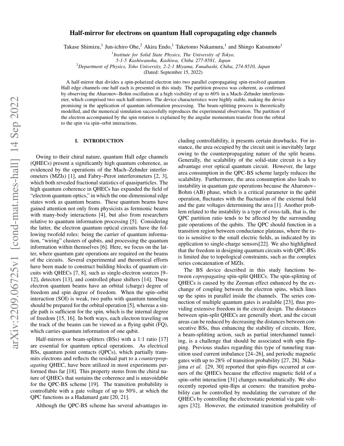 First page of Half-mirror for electrons on quantum Hall copropagating edge channels