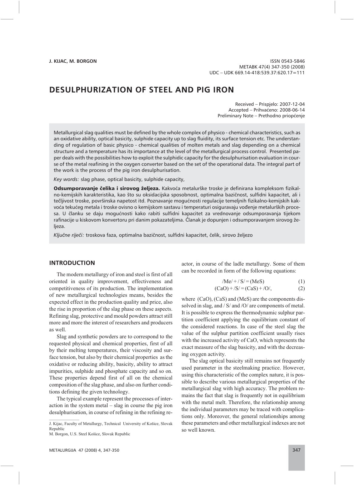 First page of MET 47 4 347 350 Kijac