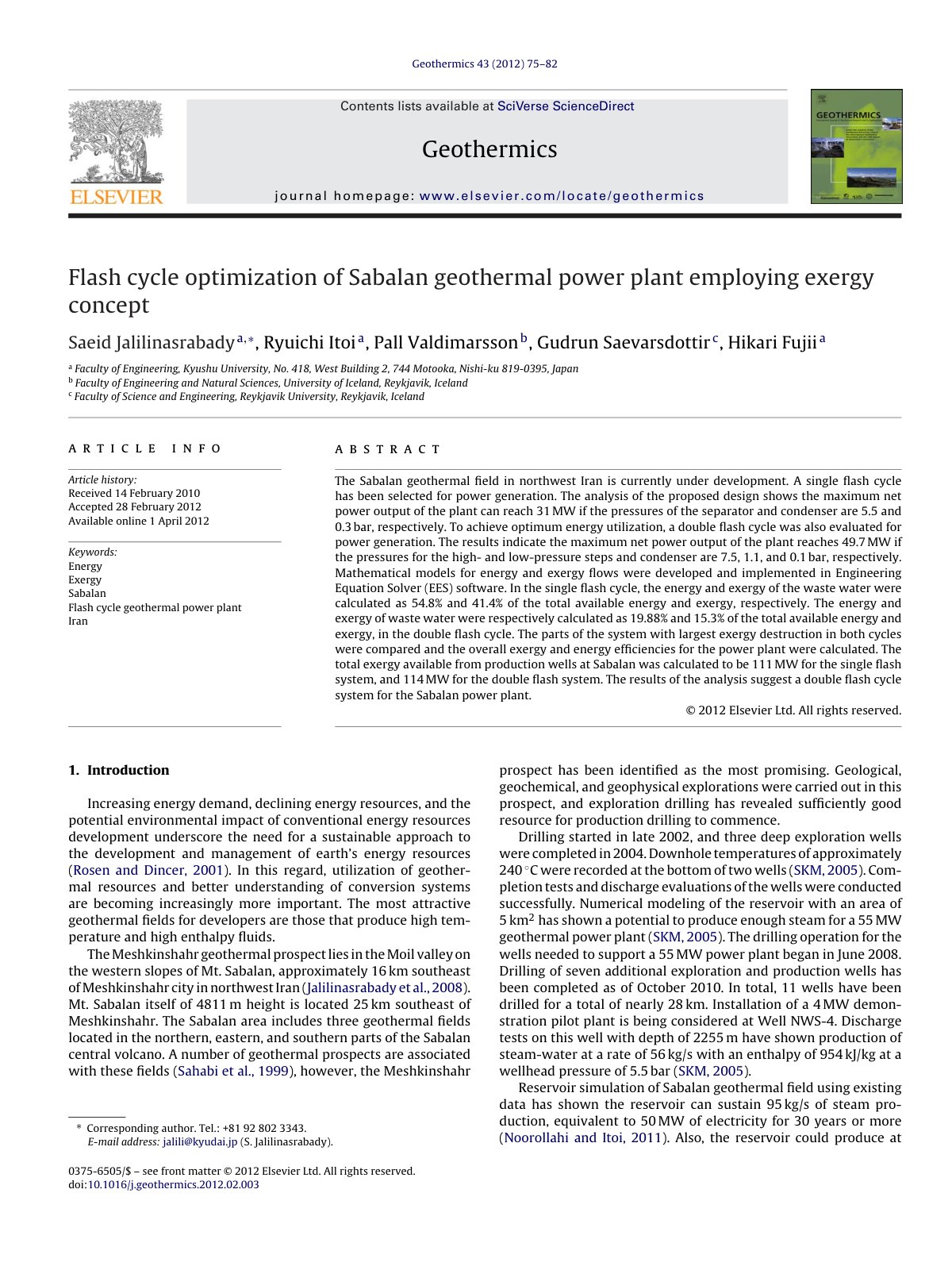 First page of Flash cycle optimization of Sabalan geot