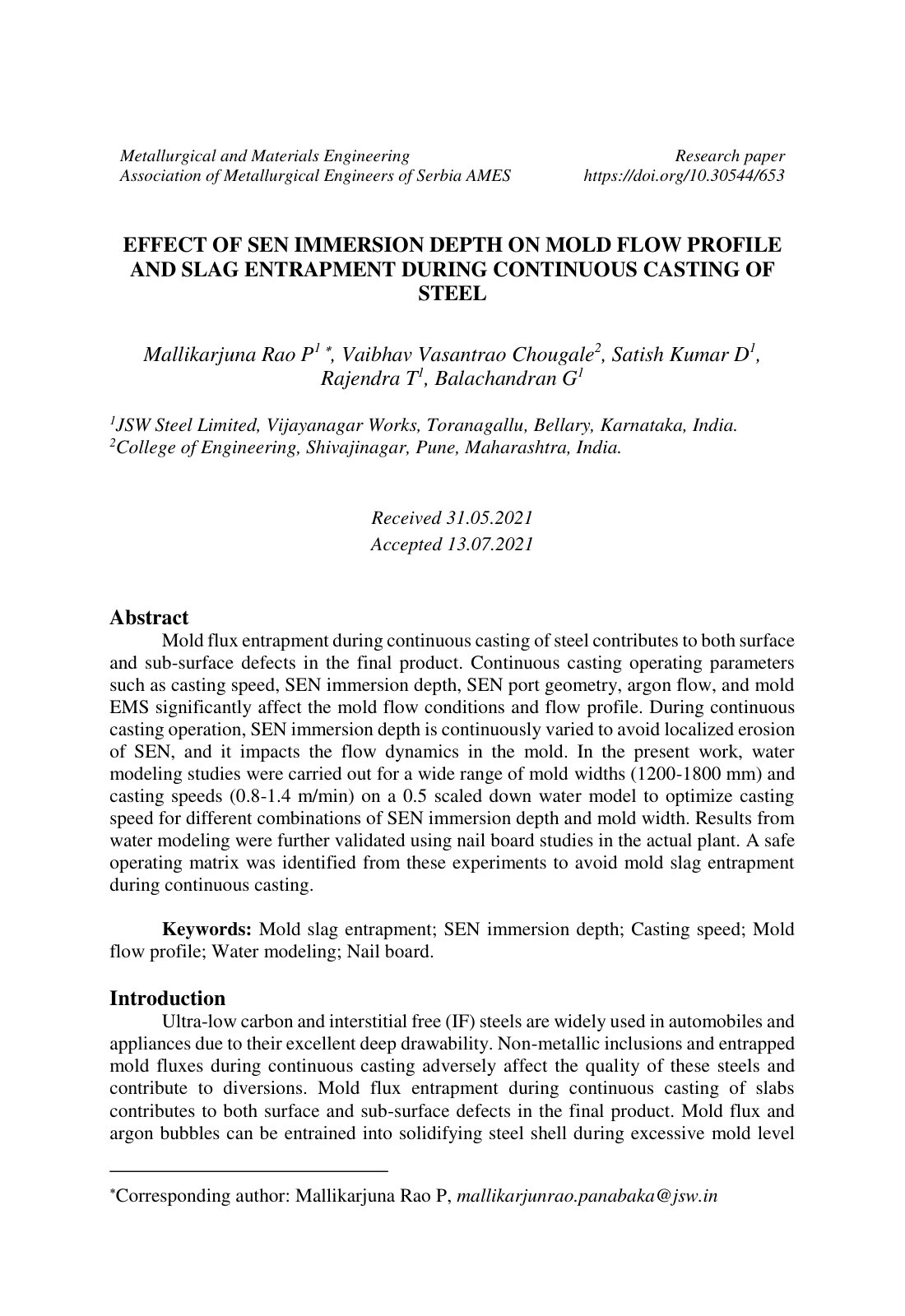 First page of EFFECT OF SEN IMMERSION DEPTH ON MOLD FL