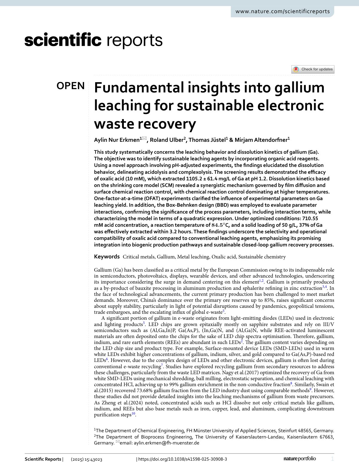 First page of 2025   Erkmen   Gallium Leaching for E waste Recovery