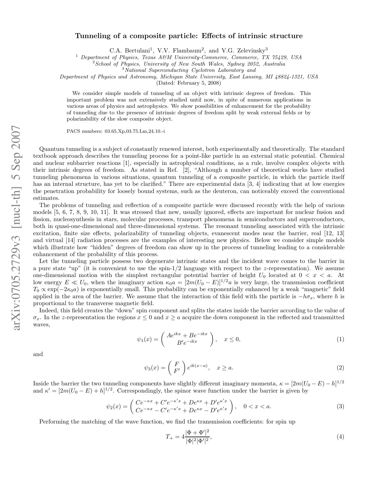 First page of Tunneling of a composite particle effect