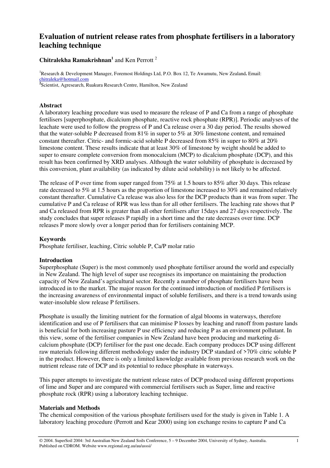 First page of Evaluation of nutrient release rates fro