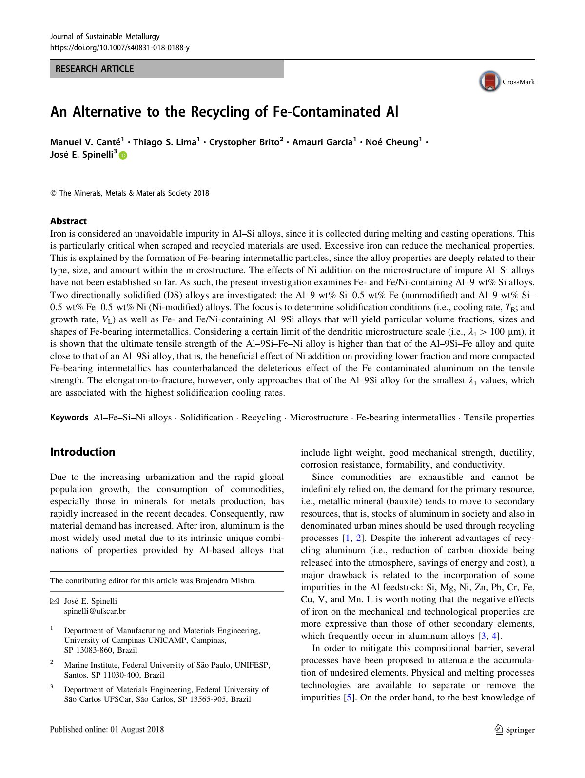 First page of An Alternative to the Recycling of Fe-Contaminated Al