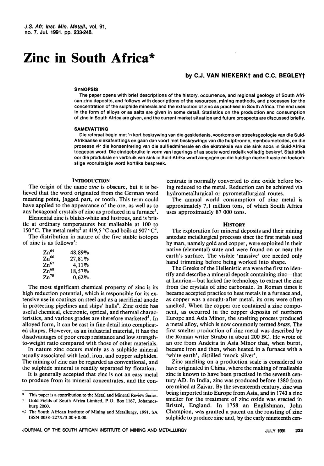 First page of Zinc in South Africa