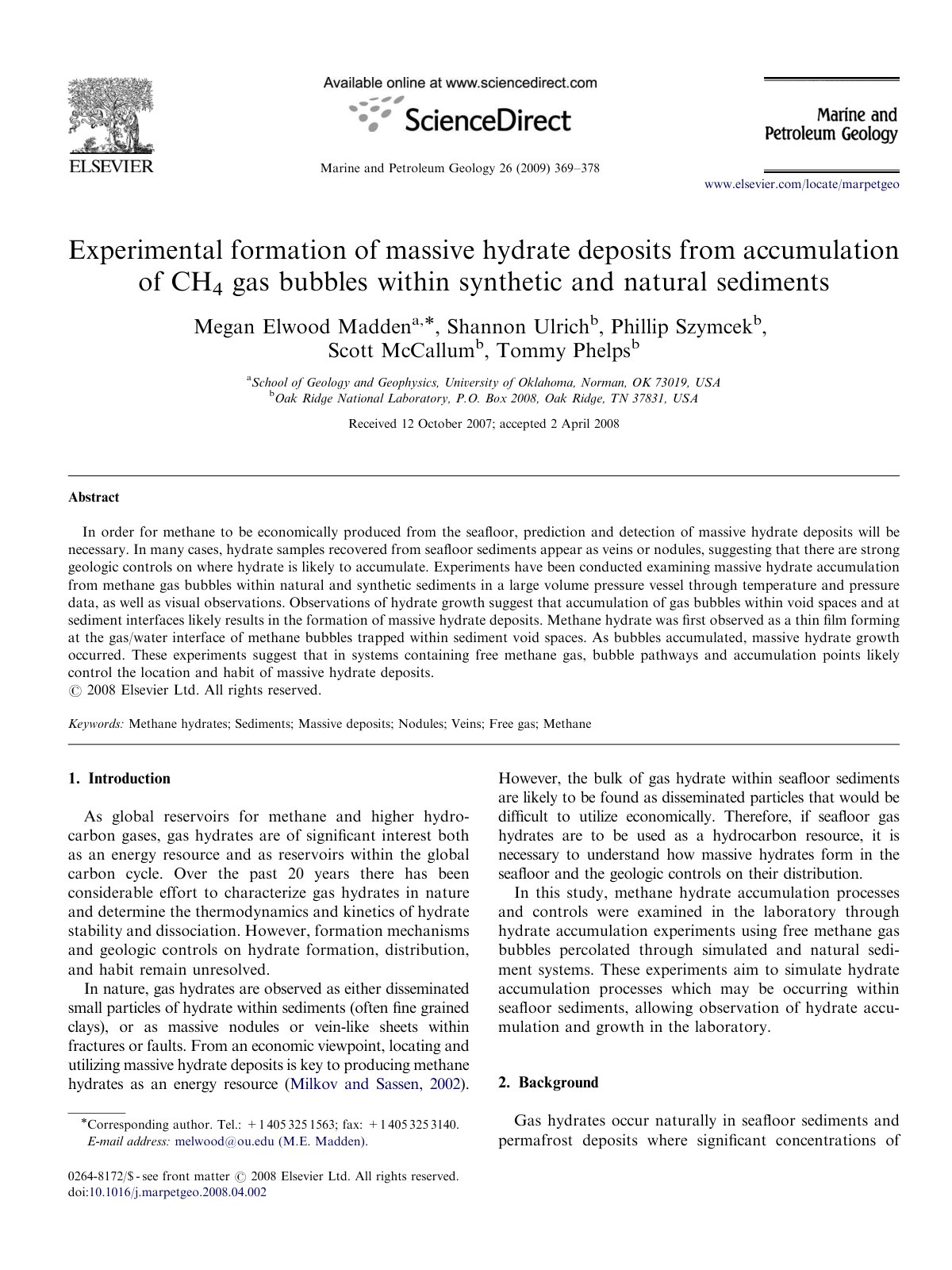 First page of Experimental formation of massive hydrat