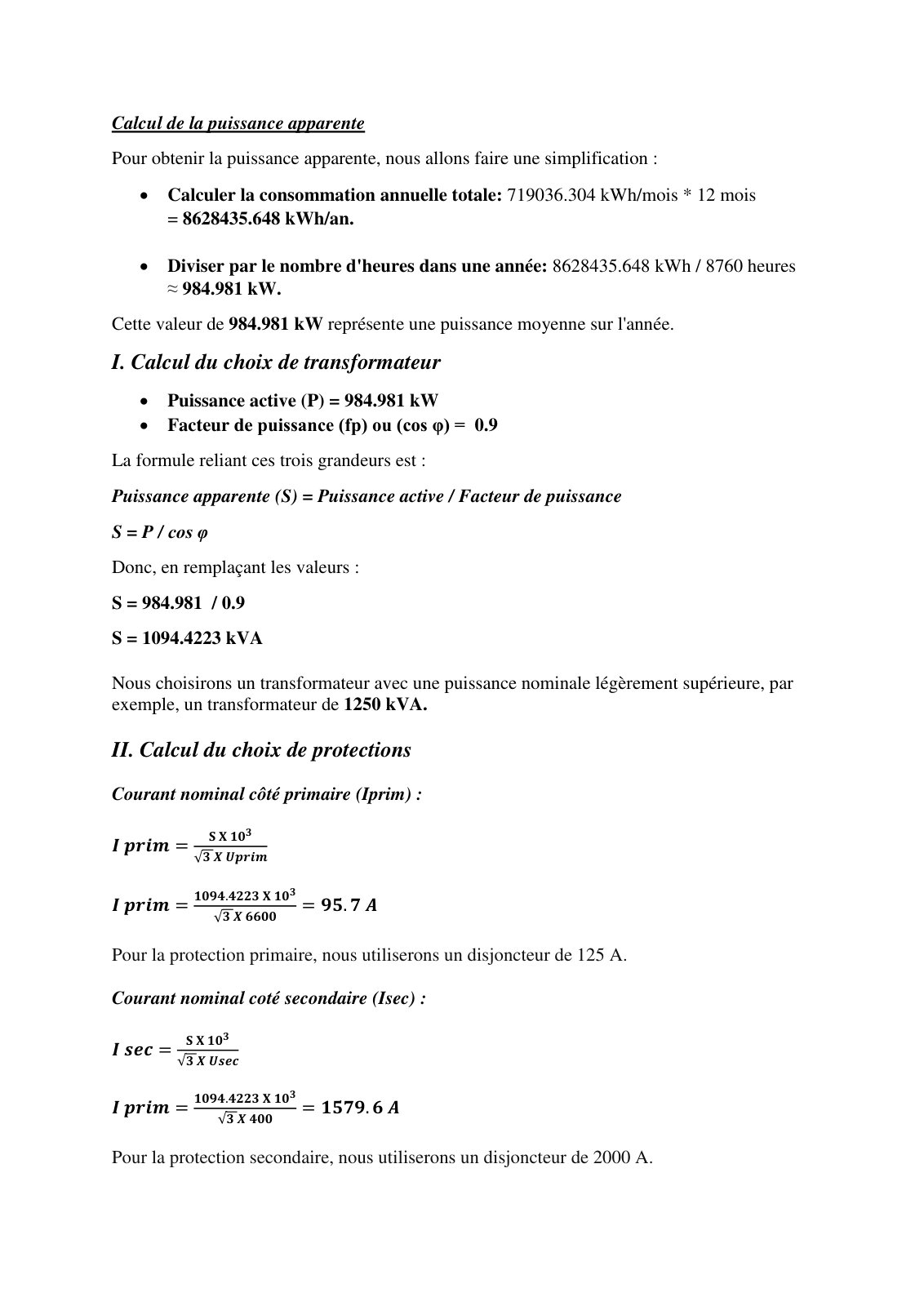 First page of Calcul de la puissance apparente