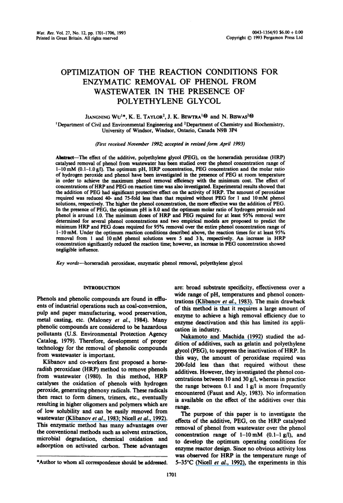 First page of Optimization of the reaction conditions