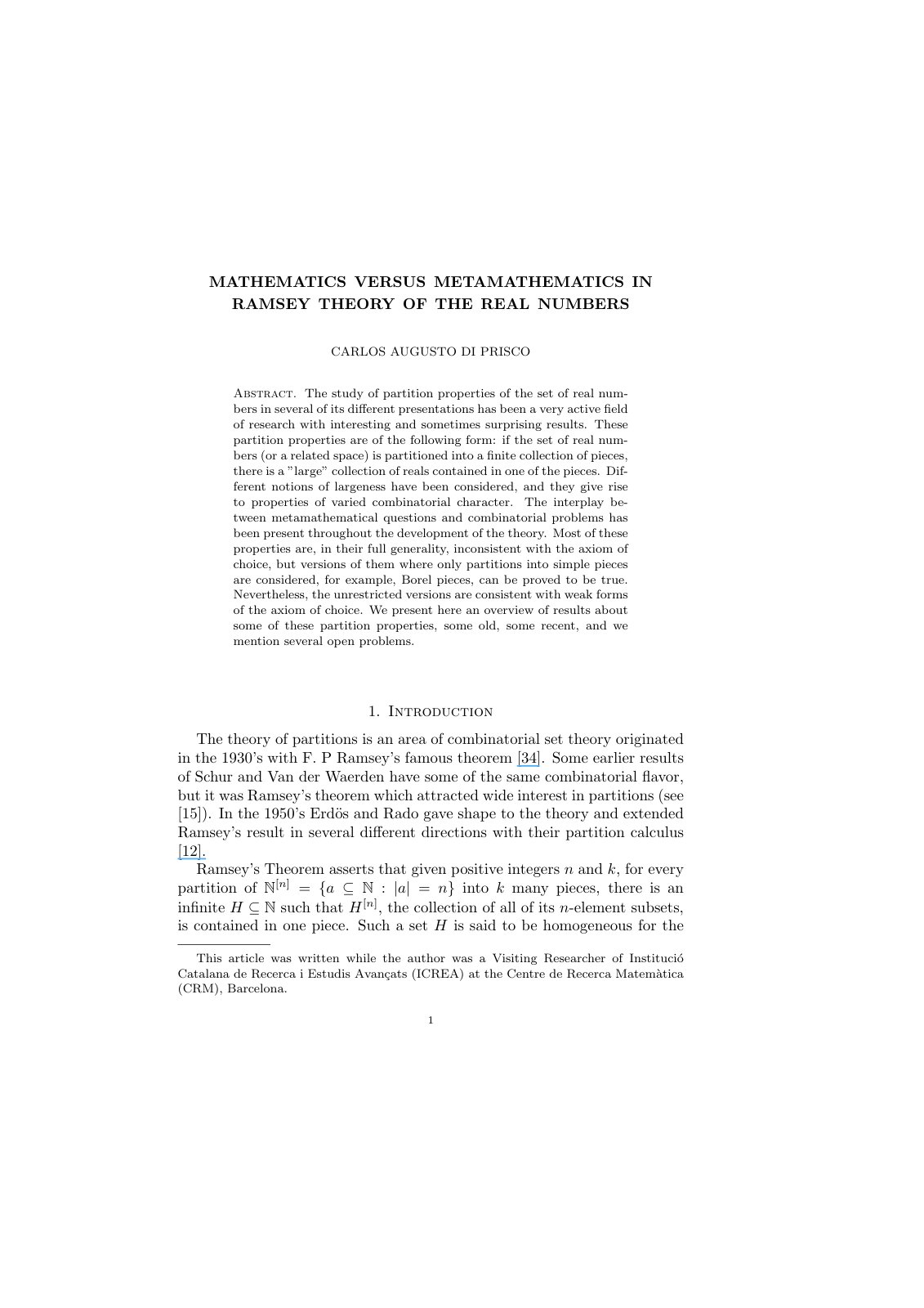 First page of Mathematics Versus Metamathematics in Ra
