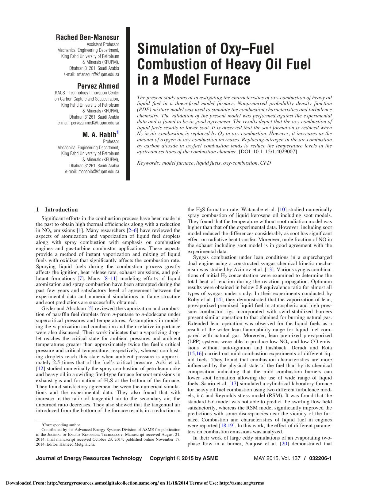 First page of Simulation of Oxy–Fuel Combustion of Heavy Oil Fuel in a Model Furnace