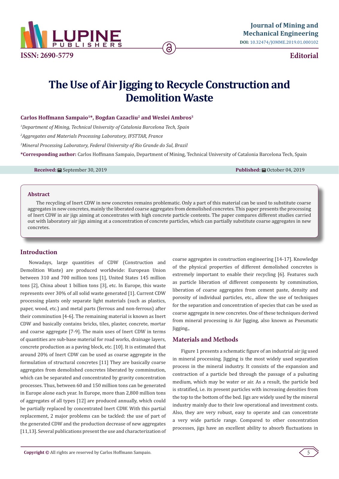 First page of The Use of Air Jigging to Recycle Constr