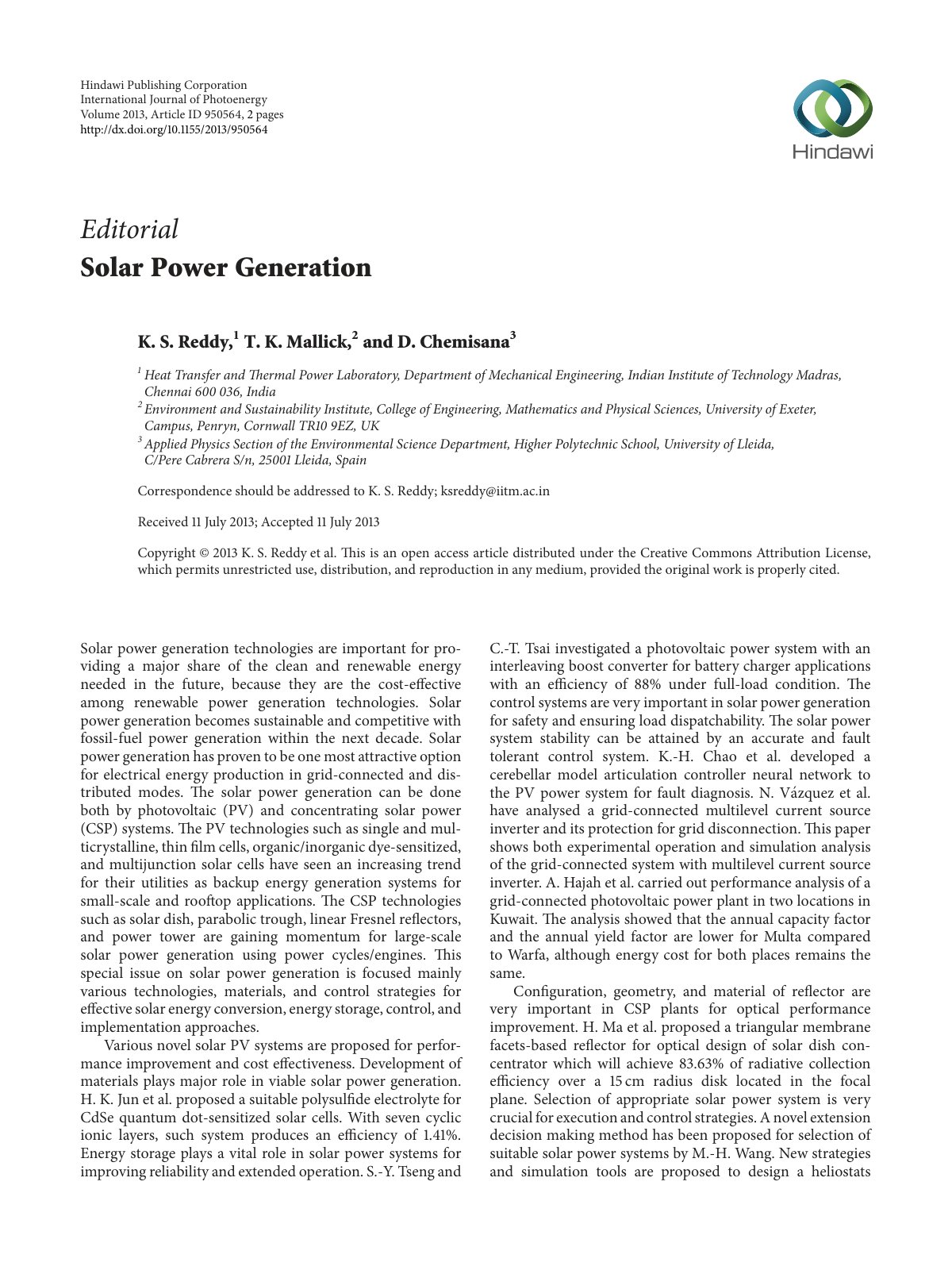 First page of Solar Power Generation