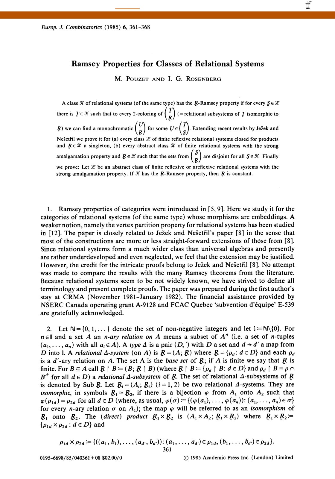 First page of Ramsey Properties for Classes of Relatio