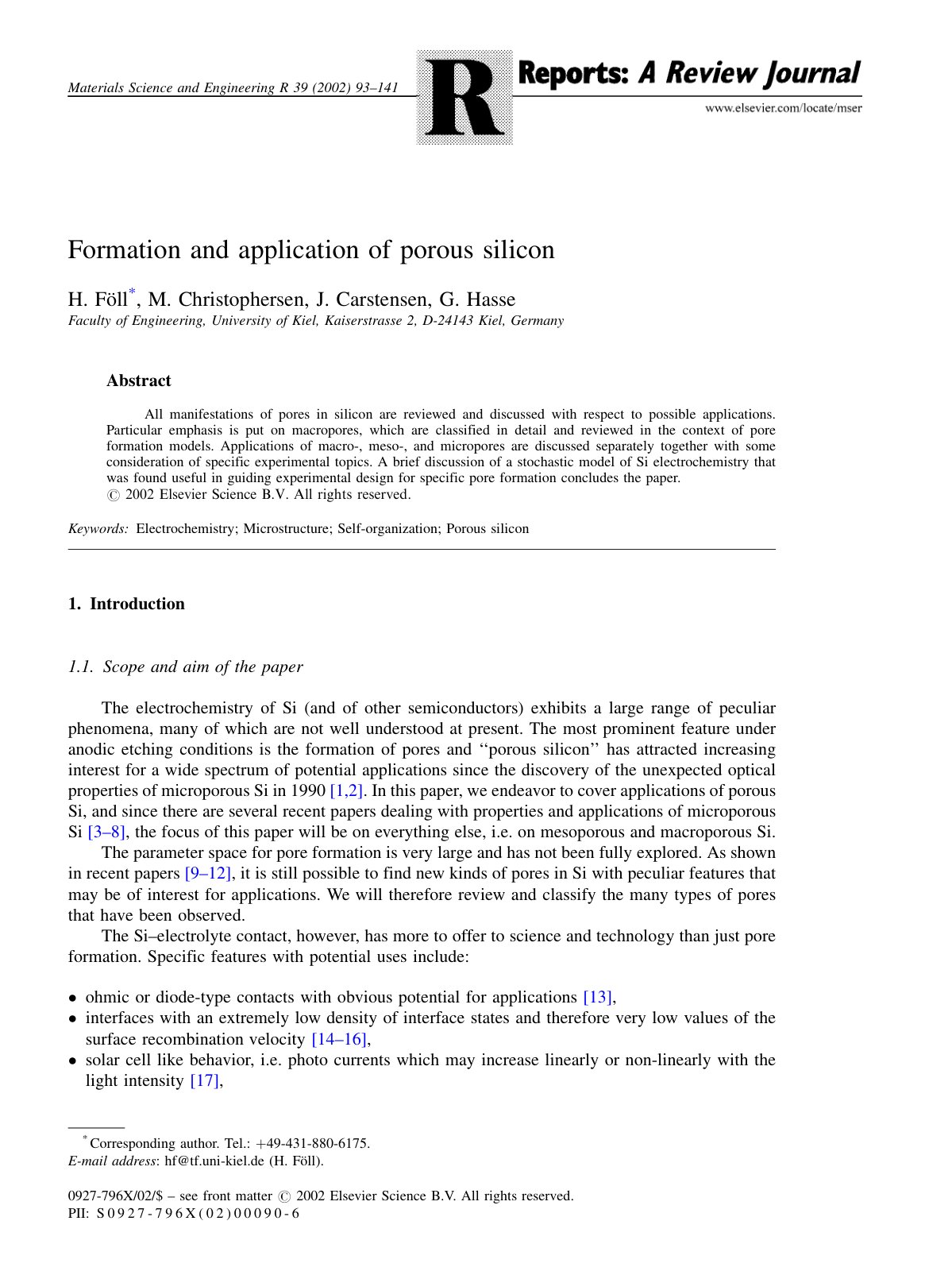 First page of Formation and application of porous sili